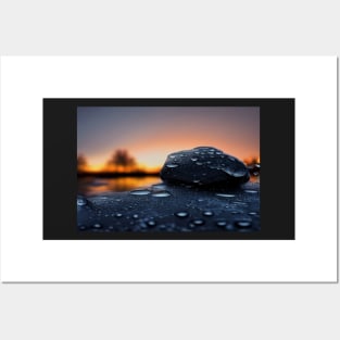 Rock With Raindrops,In The Sunset, Macro Background, Close-up Posters and Art